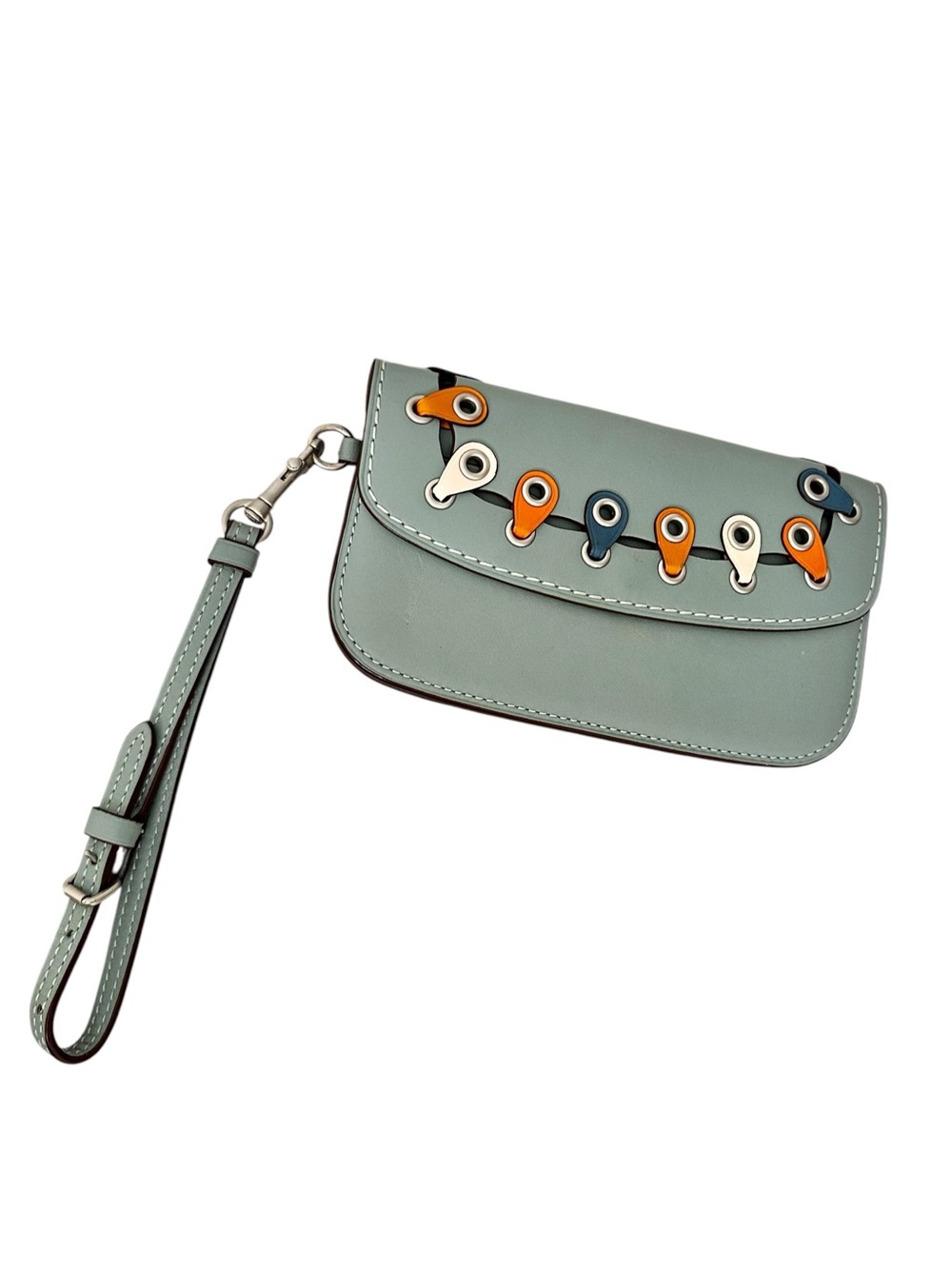 Coach 1941 Glovetanned Leather Colorblock Link Wristlet Clutch - Steel Blue